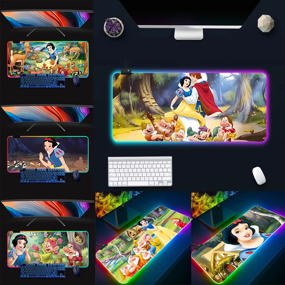 Princess snow White RGB Pc Gamer Keyboard Mouse Pad Mousepad LED Glowing Mouse Mats Rubber Gaming Computer Mausepad