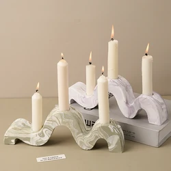 Distort Lines Candle Holder Silicone Mold DIY Handmade Irregular M-Shaped 3 Holes Candlestick Bracket Gypsum Resin Mold Home Dec
