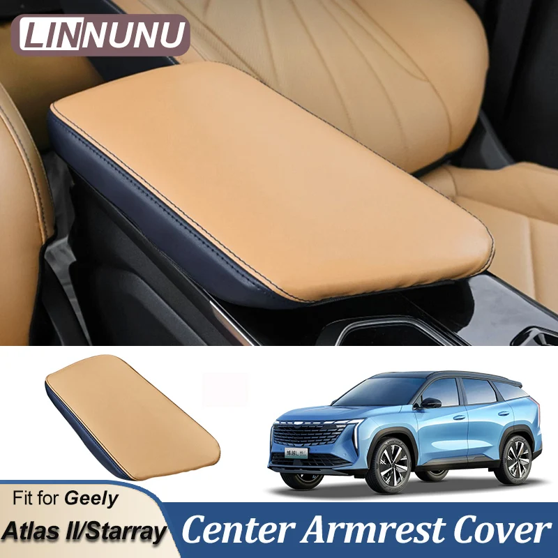 LINNUNU Fit for Geely Boyue L Atlas 2023 Accessories Leather Auto Center Armrest Cover Car Central Control Armrest Surface Cover