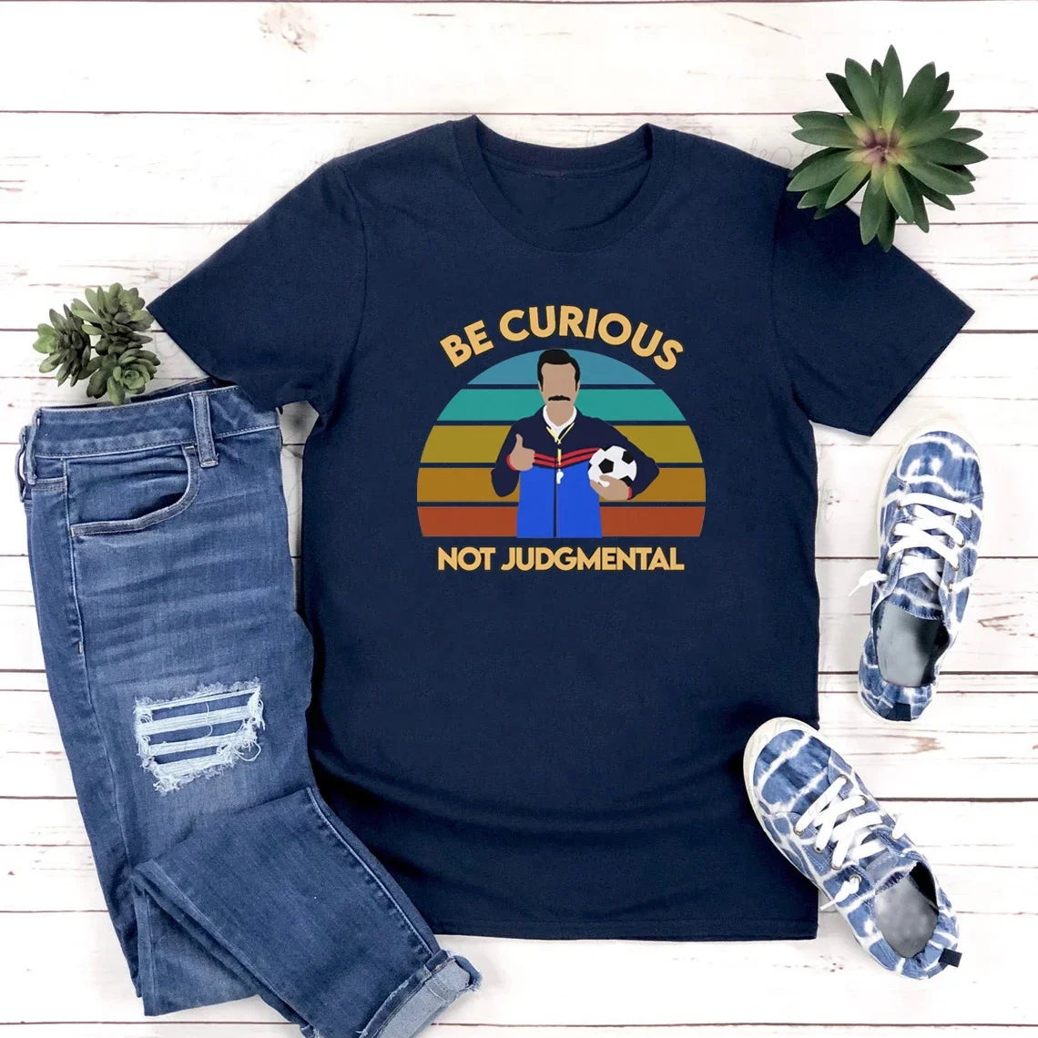 Be Curious Not Judgmental T Shirt Roy Kent Soccer Funny Tops Cusual Short Sleeve Graphic Tees Soccer Fan Gift Skin-Friendly Tees