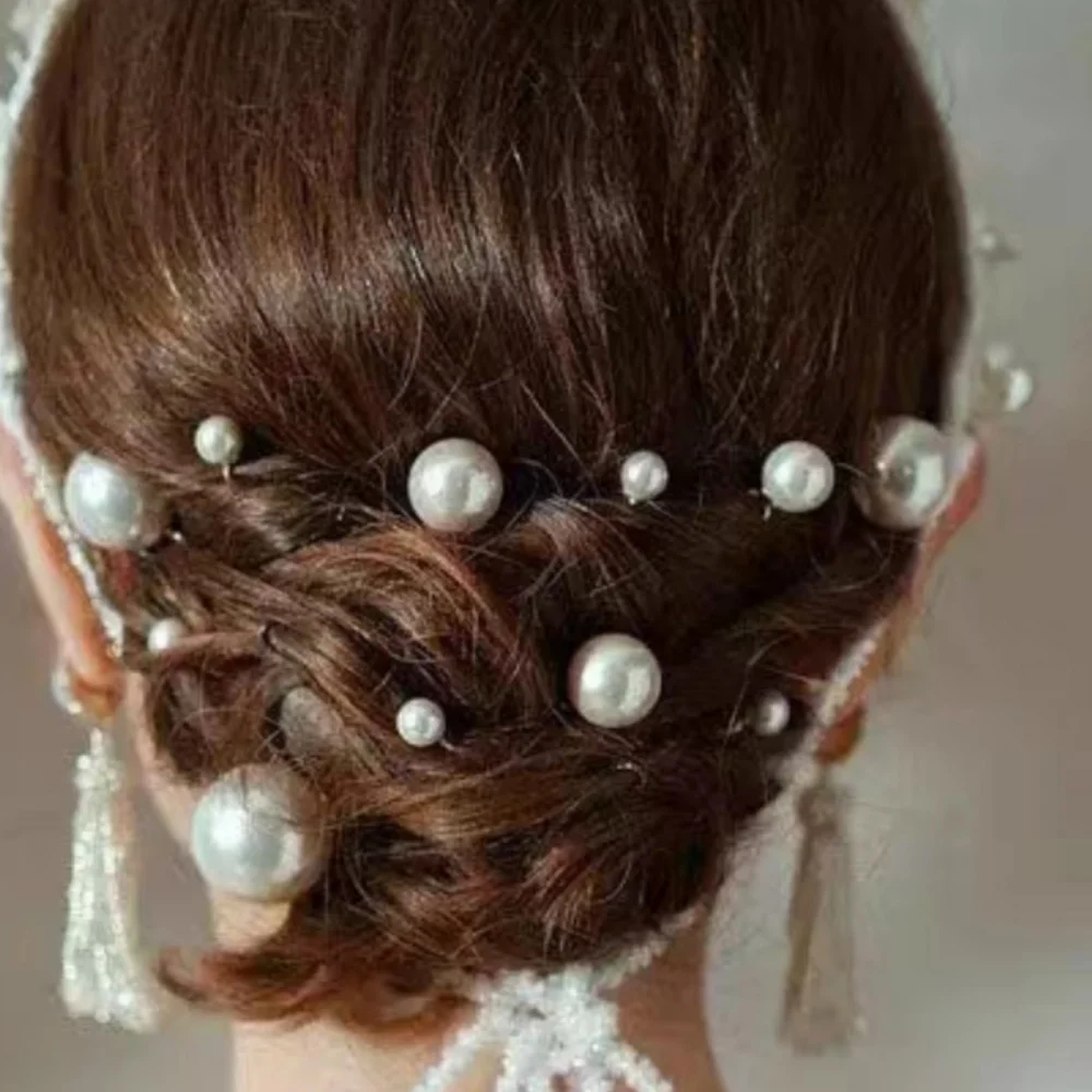 Pearl Crystal Hair Pins Comb Set Bridal Wedding Hair Accessories Handmade U-shaped Hairpins air Comb for Bridesmaids,Prom view 2
