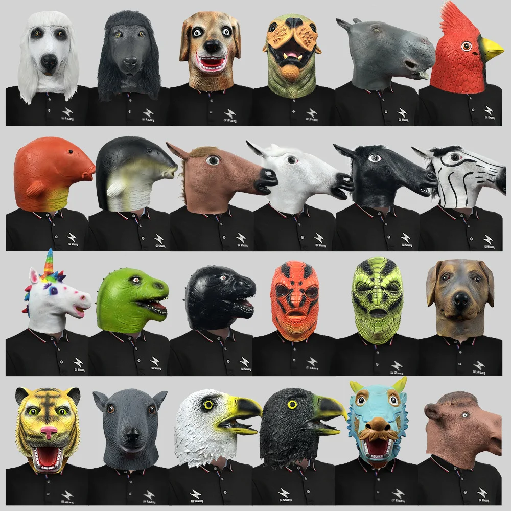 

Маска на голову животного для костюма на Хэллоуин, косплей, латексная забавная маска для детей и взрослых, забавная вечерние поставки на Хэллоуин