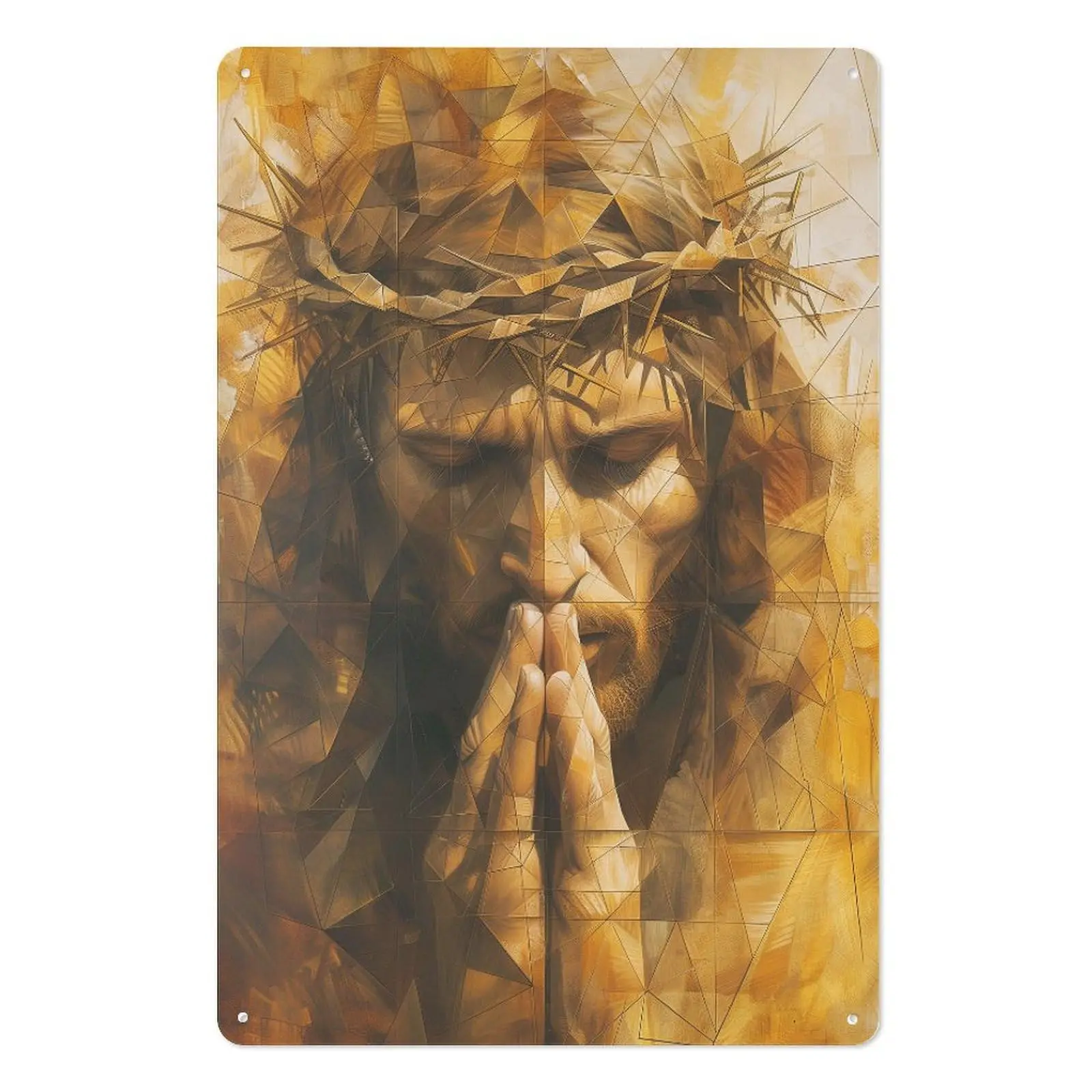 Hände beten Jesus Blechschilder Christus goldene Krone der Dornen geometrische Wandkunst Dekorationen für Bar Pub Club Cafe Room Farm