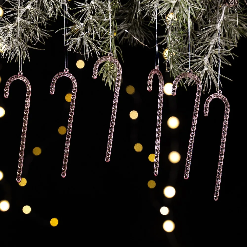 

6Pcs Transparent Christmas Canes Pendant Exquisite Simulation Acrylic Christmas Canes Shatterproof Christmas Tree Decoration