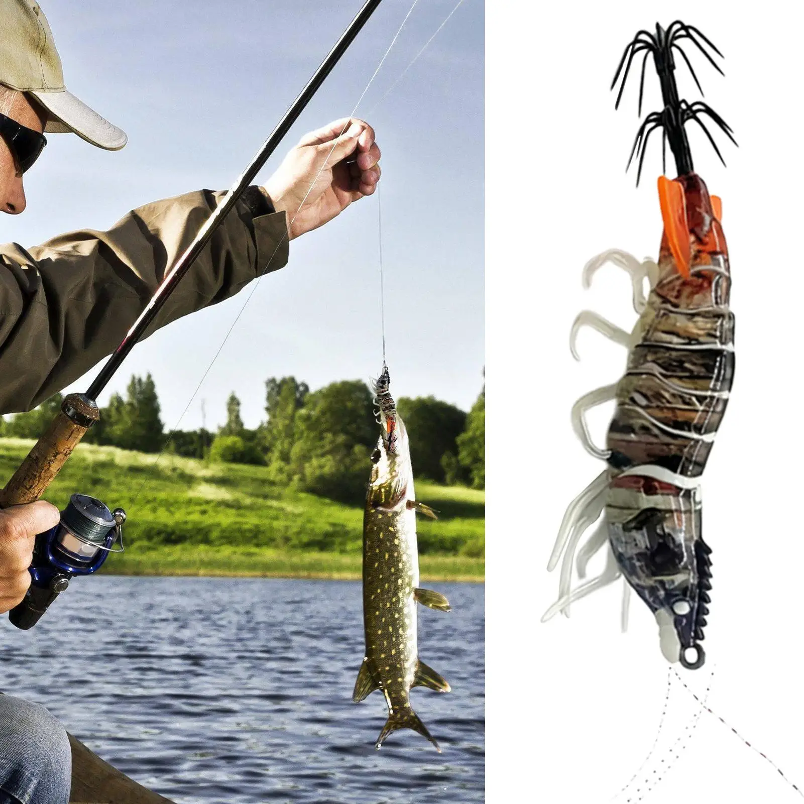 イカ餌-暗闇で光る釣り道具-エビの形をした釣りジグ-屋外用-淡水-川-湖-池-バケーション-家族向け