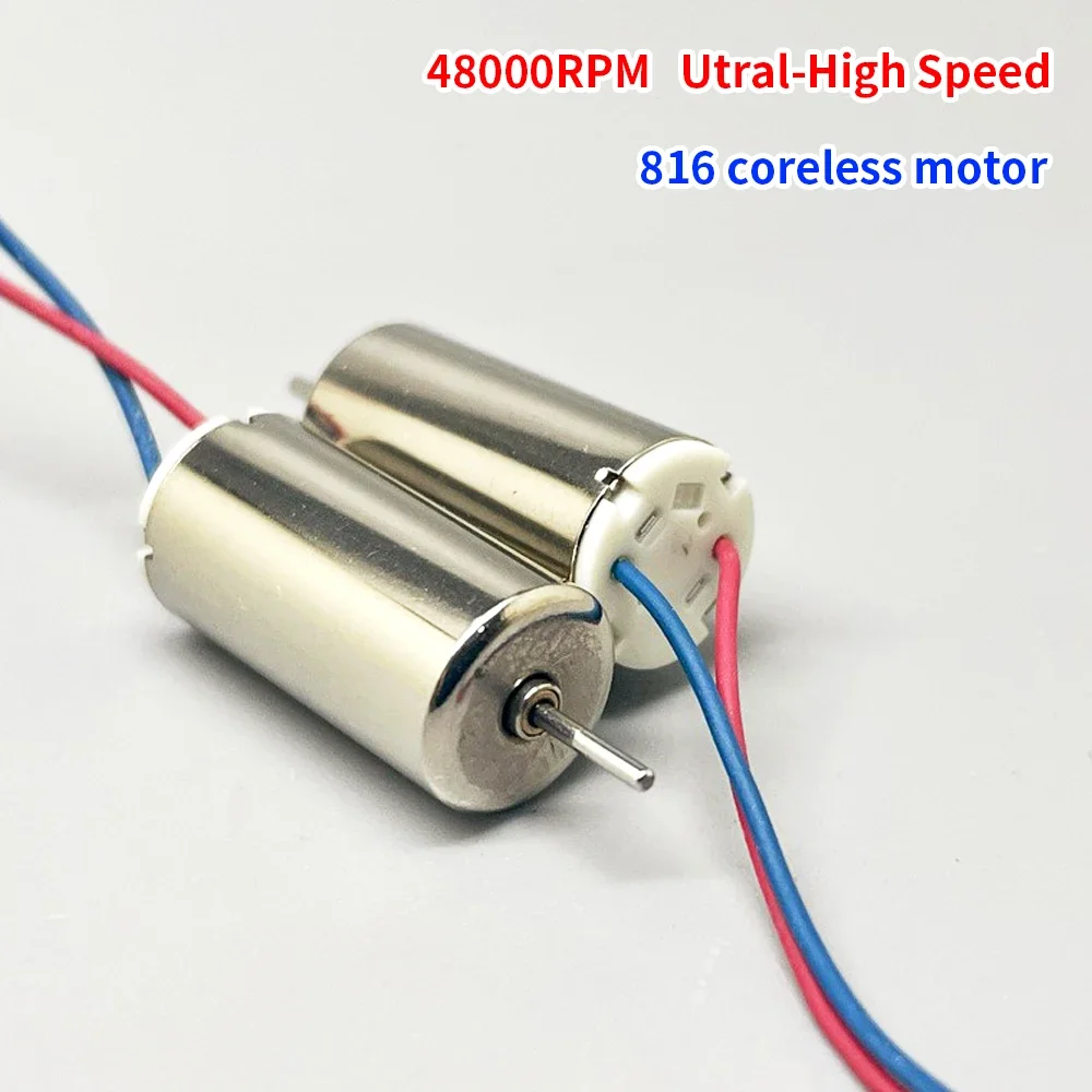 2PCS DC 3V 3.7V Mini 816 Coreless Motor 59000RPM Ultra-high Speed Strong Magnetic 8*16MM for RC Glider Foam Aircraft Model