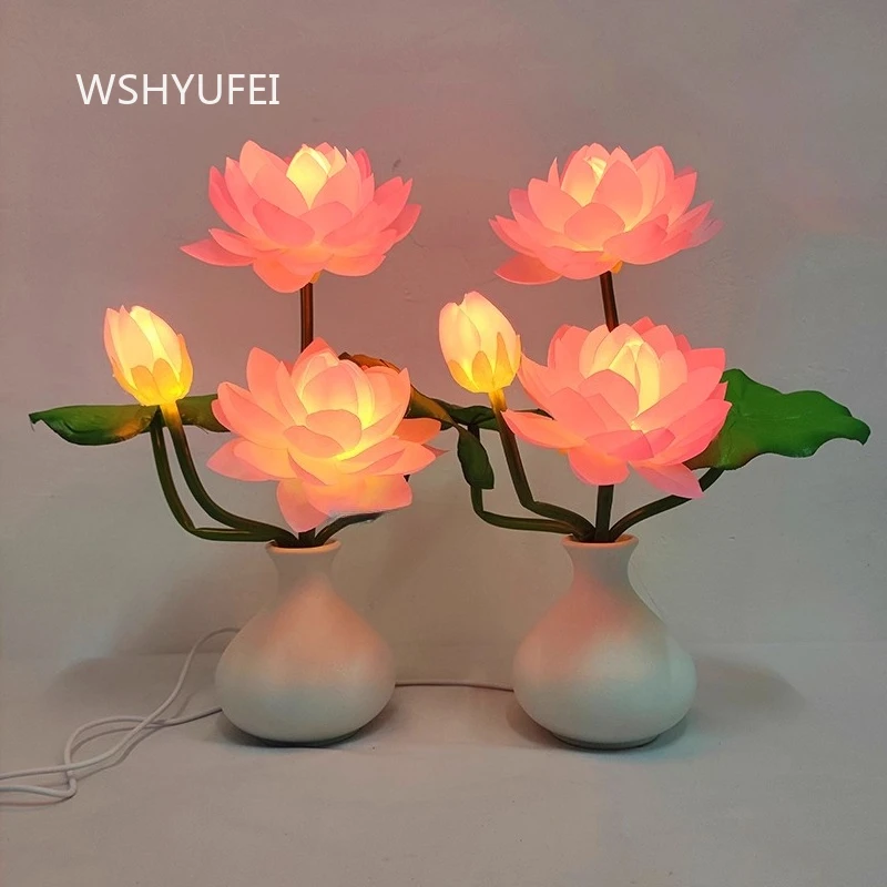 

1 шт., фары Будды, USB-разъем, лампа лотоса, предлагающая свежущаяся лампа Будды, светодиодная лампа питания Гуаньинь, фонарь лотоса, орнамент