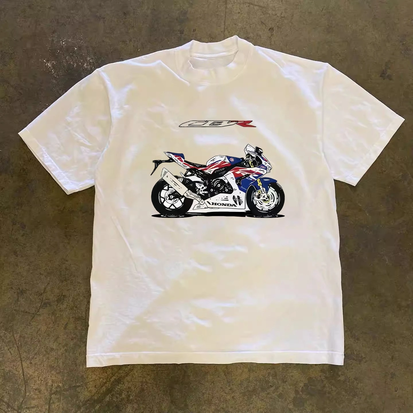 

2025 Summer New High Quality Pure Cotton American Street Motorcycle Print Short-sleeved T-shirt for Men and Women