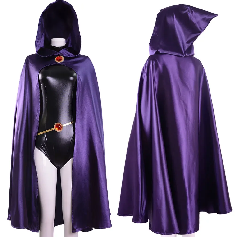 

Teen Titans Super Hero Raven Cosplay Costume Women Black Bodysuit Purple Hooded Cloak Jumpsuits Halloween Party Costume for kids