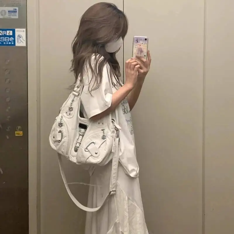 Trendy Women Vintage Chain Handbags All Match Office Lady Simple Fashion Underarm Bag Casual Y2k Aesthetic Zipper Shoulder Bags