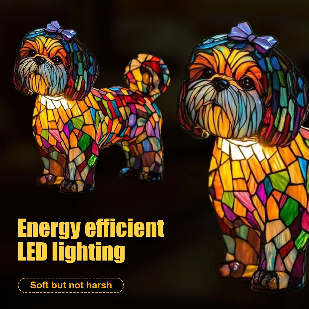 Luce notturna in resina con arte animale con bagliore ambientale caldo Serie di cani Luce notturna artistica Led a tema simpatico cane da compagnia per la decorazione domestica