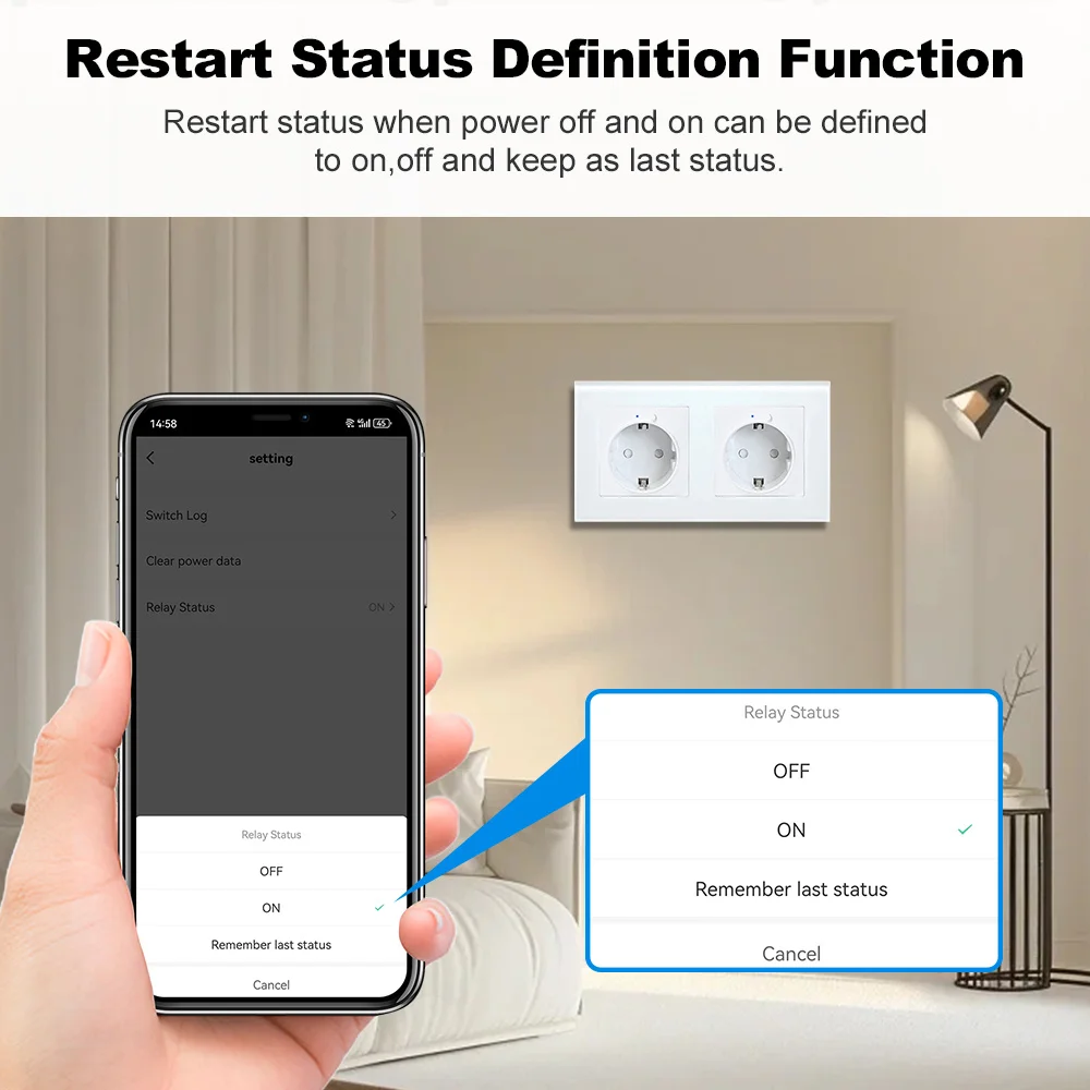 16A Tuya Wifi Smart Dual Socket EU with Power Monitor Function Smart Life App Remote Control Outlet Works with Alexa Google Home