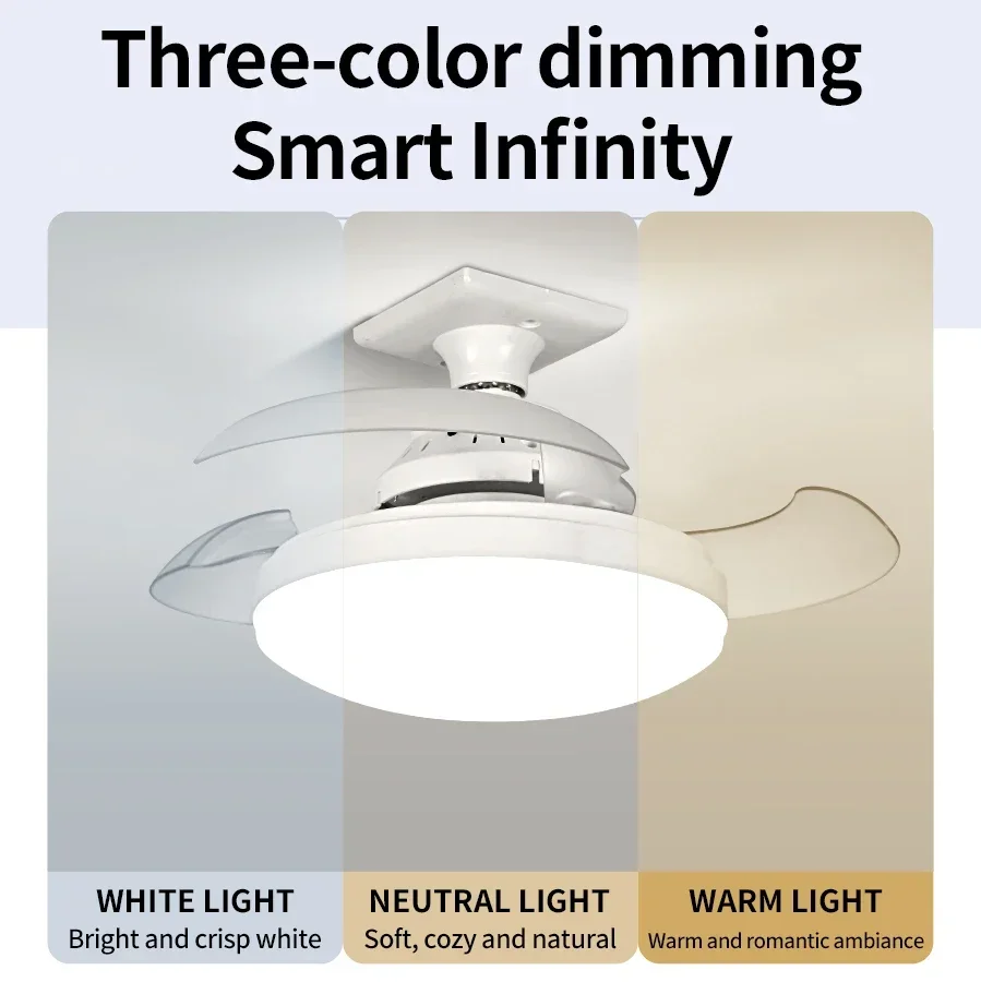 Dimmable E27 Ceiling Fan Light 2-in-1 Design 3 Colors 3 Wind Speed Timer Remote Control Home Indoor Decor Lighting Fixture