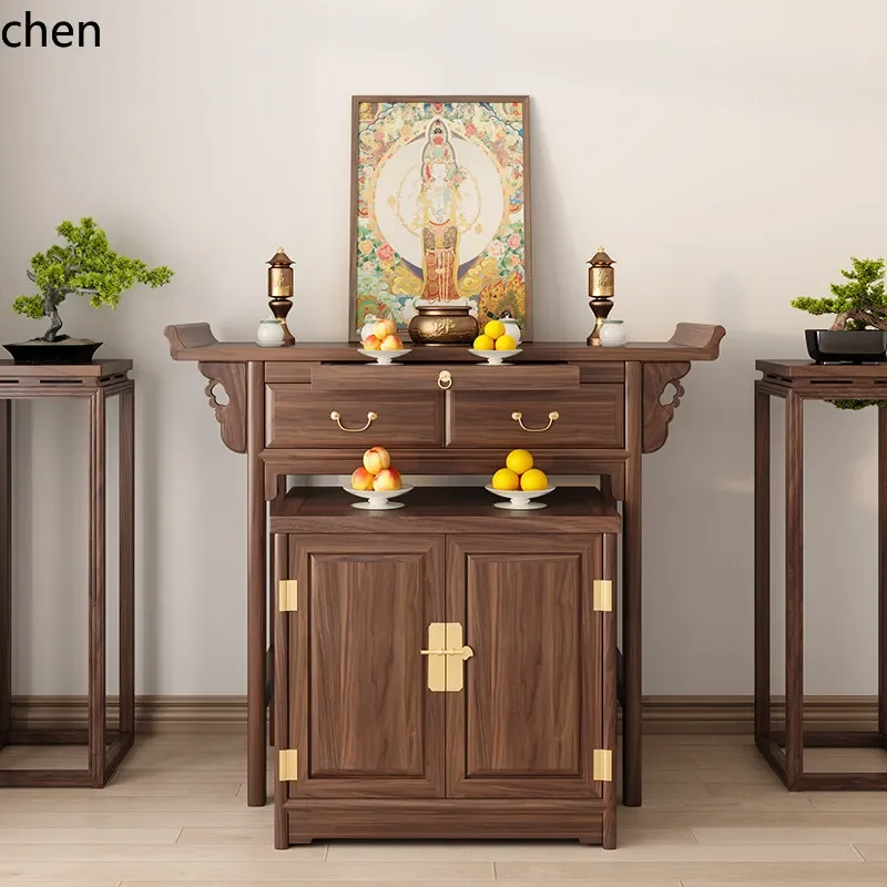 New Chinese Style Solid Wood Offering Table, Modern Simple Buddhist Table for Home, Buddhist Shrine, Altar Cabinet