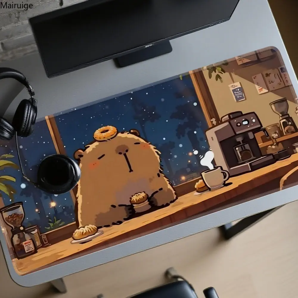 Alfombrilla de ratón con diseño de Anime Capybara, alfombrillas grandes para juegos de oficina y ordenador, alfombrilla de ratón antideslizante de goma para teclado de juegos, alfombrilla de escritorio larga
