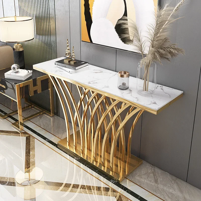 Modern Luxury gold stainless steel marble top or stone classical hotel home decoration console table furniture