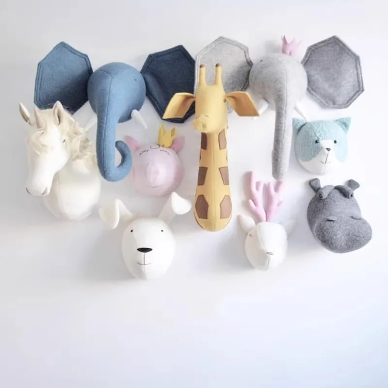 Wool Felt Animal Head Wall Decoration Fox Swan Lion Tiger Elephant Pendants Kids' Room Home Decor Children's Day Birthday Gift