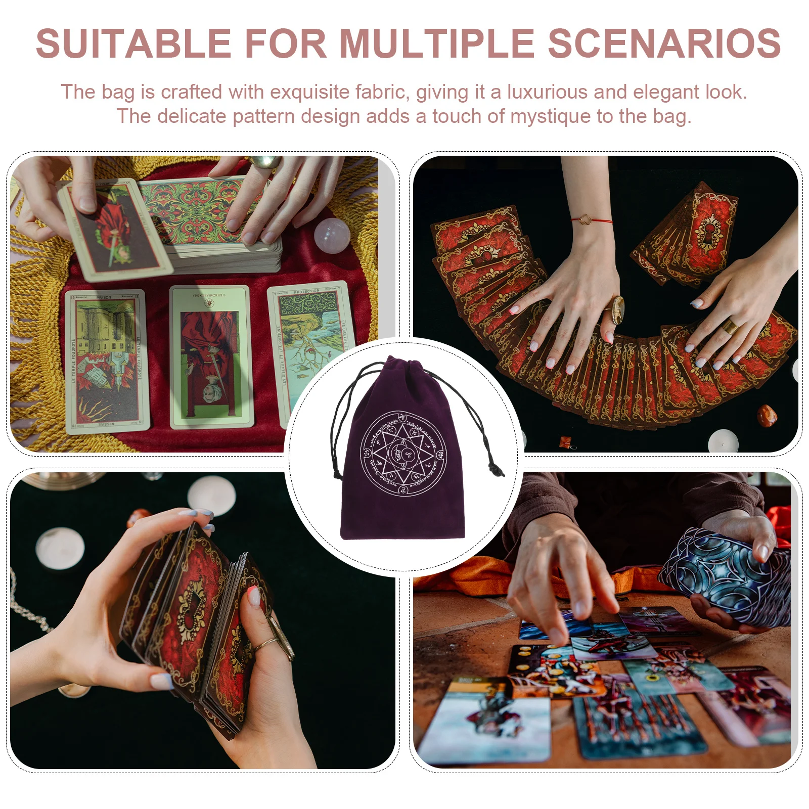 

2 шт., сумка для хранения карт Таро, мягкая фланелевая сумка на шнурке, портативный держатель для карт Таро, элегантный дизайн, органайзер