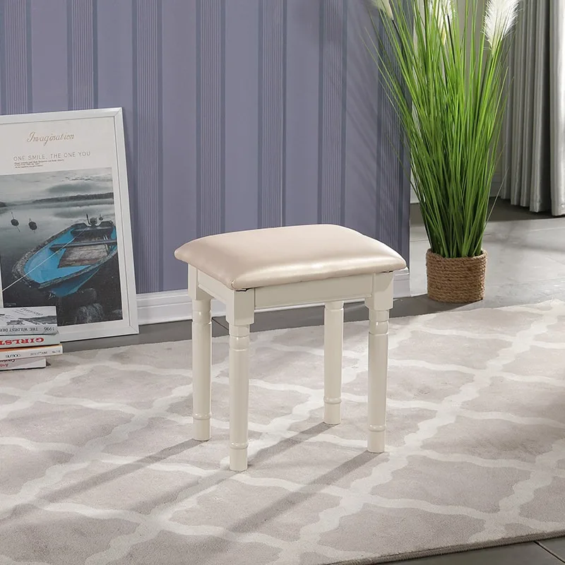 Special solid wood square stool Mediterranean dining table stool ivory white study stool dressing househ