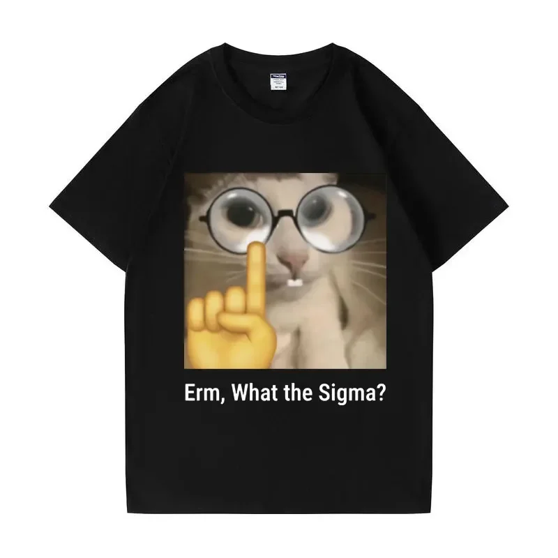 Erm, ¿qué Sigma? Camiseta divertida Meme para hombres y mujeres, Tops de moda con estampado de Humor de gato tonto, cuello redondo