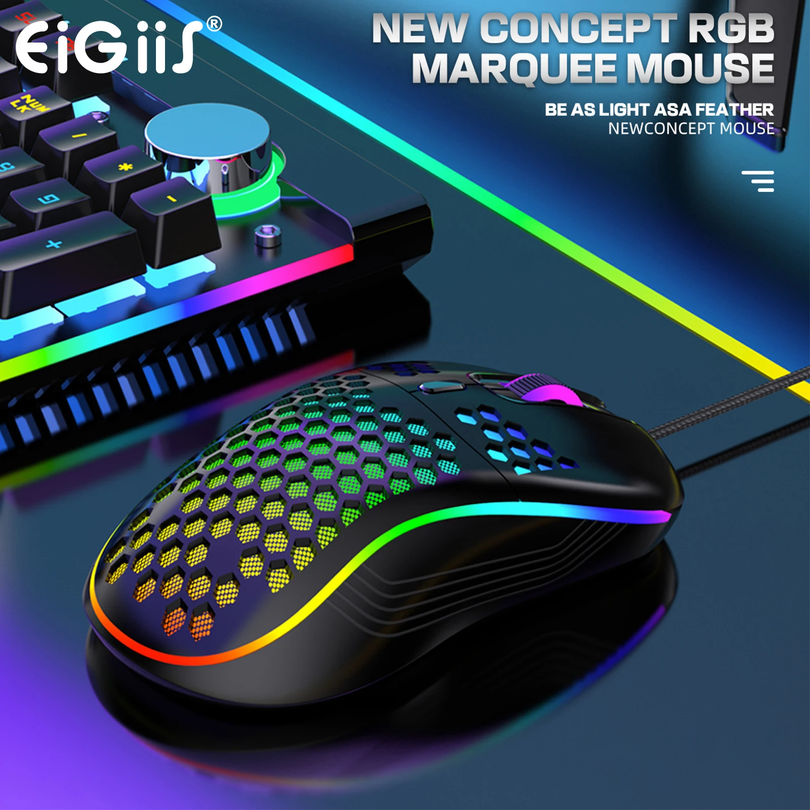 Honeycomb Gaming Mouse with RGB Switch 7200 Adjustable DPI Ergonomic Lightweight Design &High Precision Sensor for PC/Mac Gamers