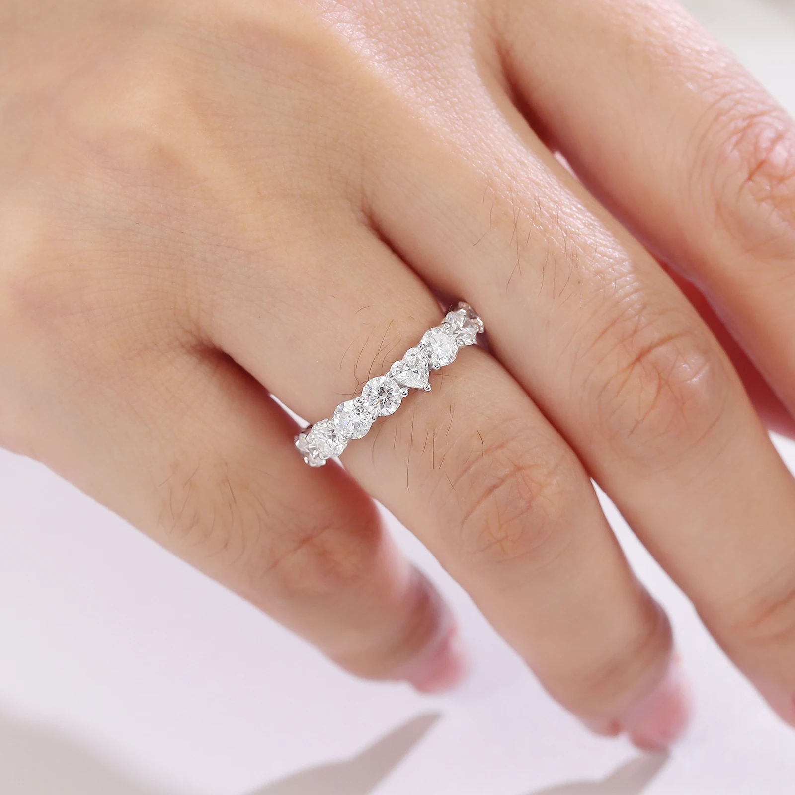 بروفانس الفاخرة كامل الفرقة الدائري 10K الذهب DEF/VS مختبر الماس القلب خاتم الخطوبة الأبدية شخصية هدايا عيد الميلاد #6