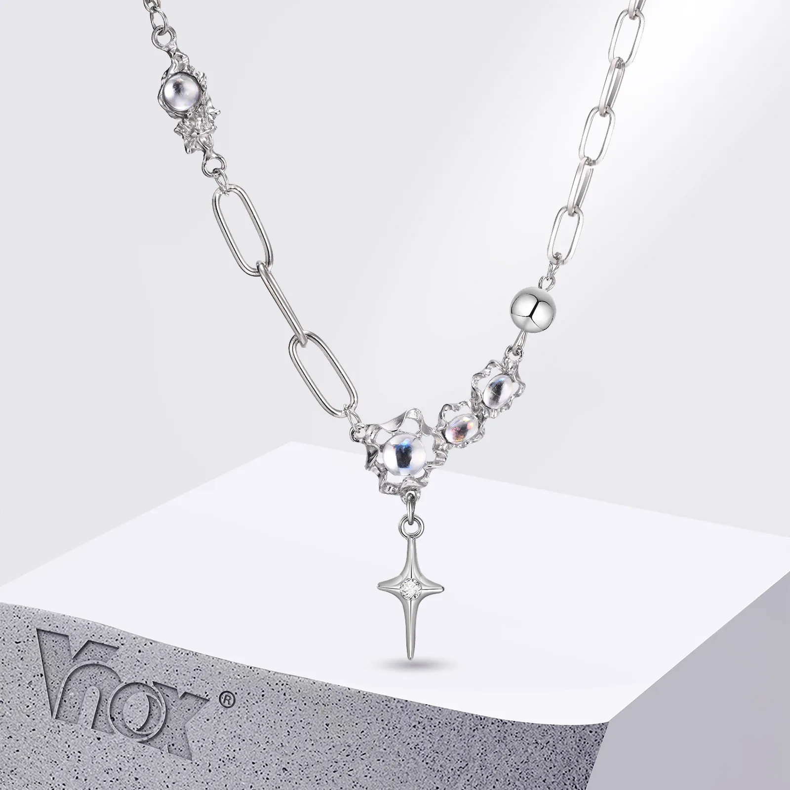 Vnox Y2k Moonstone Necklaces for Men Women, Unisex Coquette Aesthetic Star Cross Necklace Jewelry Valentine\'s Day Gift