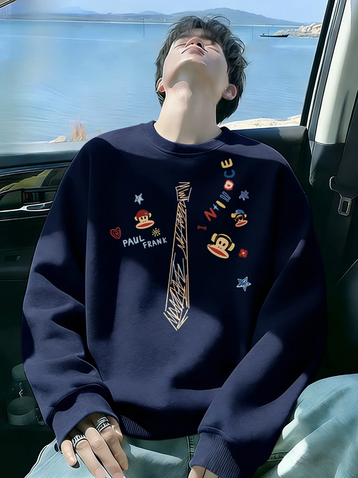 

Длинный свитшот с принтом, новинка весенней коллекции, повседневная внутренняя одежда, удобный, из смеси хлопка и полиэстера, с круглым вырезом.