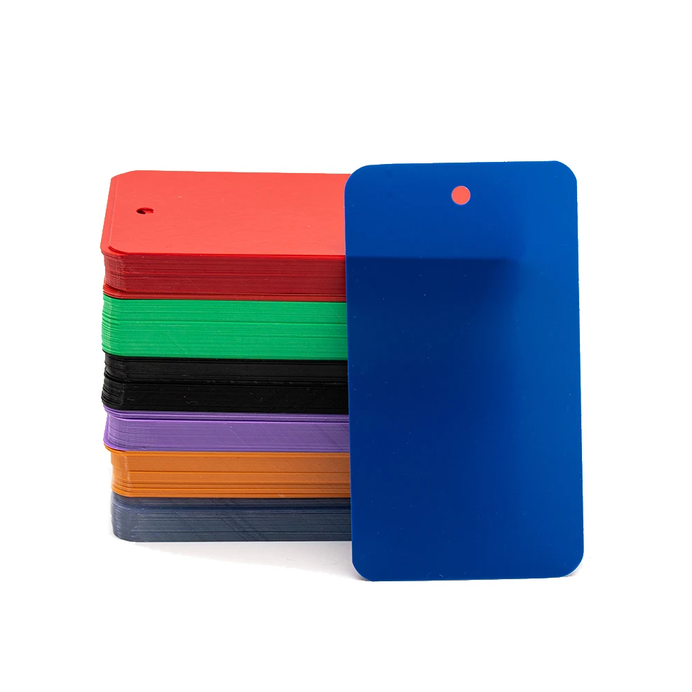50 Stück leere, matte, mehrfarbige PVC-Tags, Kunststoff, wasserdicht, zum Aufhängen von Karten, Kleidungsstücken, Schmuck, transparent, mit Loch, Etiketten, Display-Verpackung – Detail 3