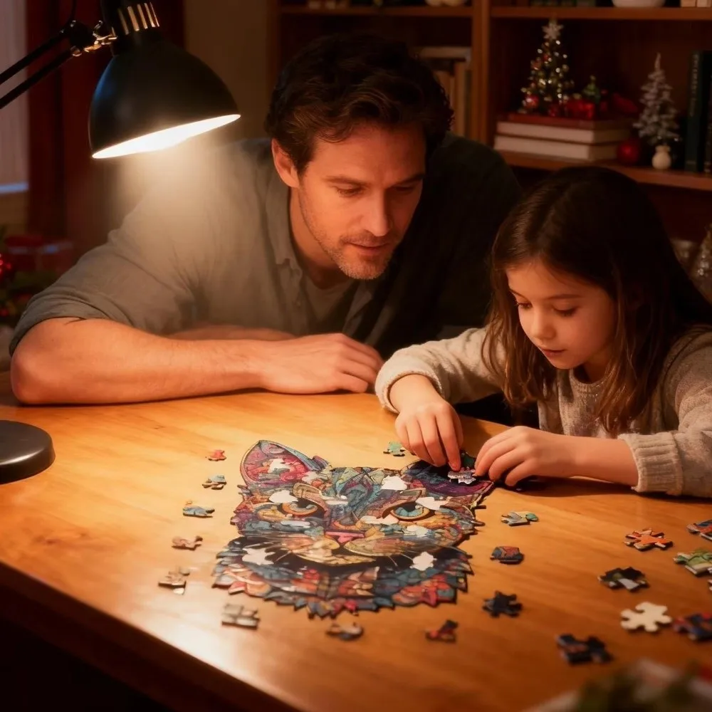 108/178 Pcs Creative 2 Size Cat Jigsaw Puzzle Unique Montessori Thinking Wooden Puzzle Challenging Brain Games Puzzle Education