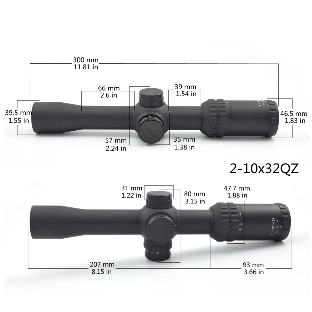 TOTEN Wide Angle 2-10x32 FFP Riflescope 30mm Tube Night illuminated Airsoft Hunting Sniper Target Optical Sight .223 .308 Cal