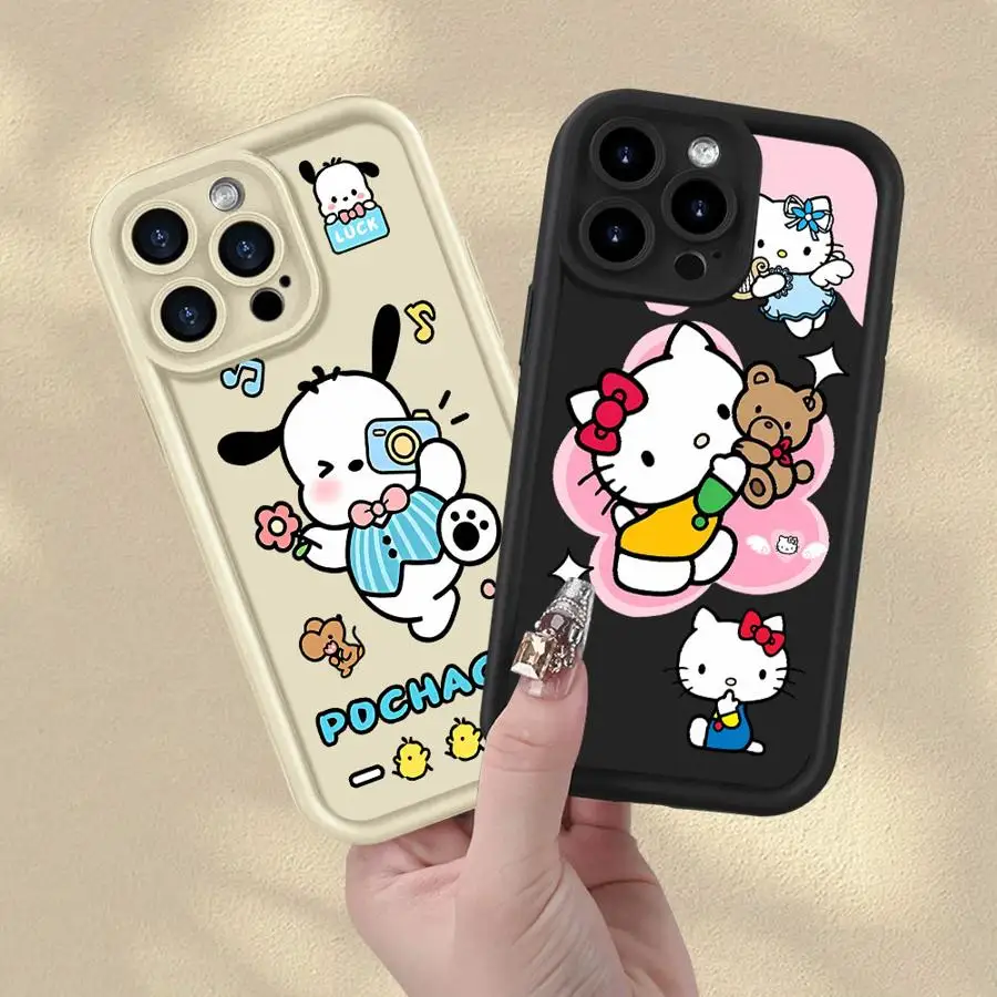 Soft Shell Case for iPhone XS Max XR 13 12 11 Pro 17 Air 15 16 14 Plus 16e Cartoon Sanrio Hello Kitty