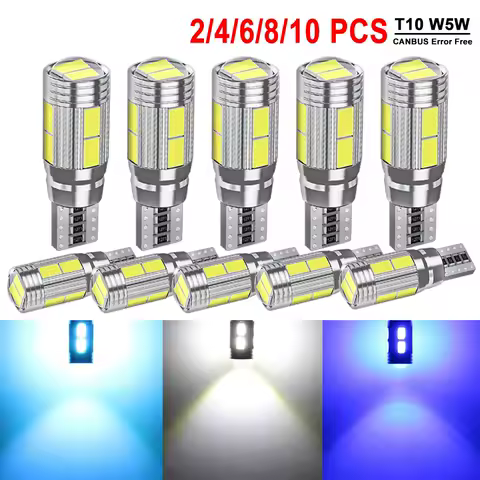 2/4/6/8/10 PCS T10 W5W LED Bulbs CANBUS 12V 5730-10SMD 6500K White Car Interior Dome Trunk License Plate Wedge Side Lights Blue