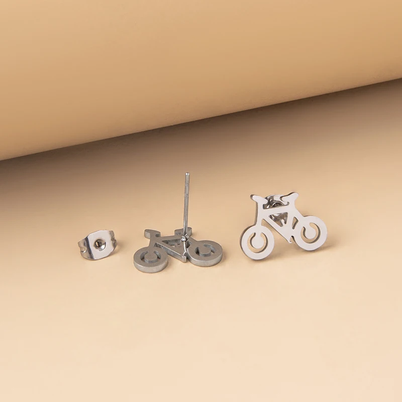 Stainless Steel Bicycle Stud Earrings For Men Motorcycle Biker Stud Earrings Jewelry Accessories