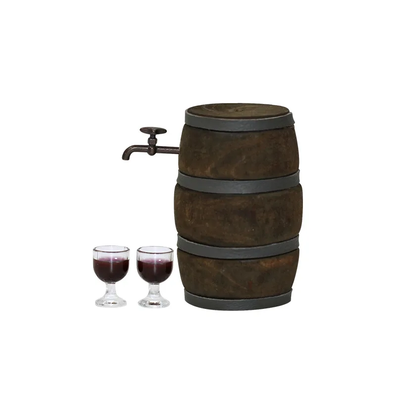 1:12 casa de muñecas escena de bodega simulación Retro Mini barril de vino grifo copa de vino casa de muñecas ornamento accesorios juguetes hechos a mano
