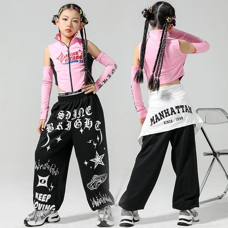 

Hip Hop Clothing Kpop Outfit Tops Cargo Pants Streetwear Girls Street Dance Performance Costume Childern Dancing Clothes DL11306