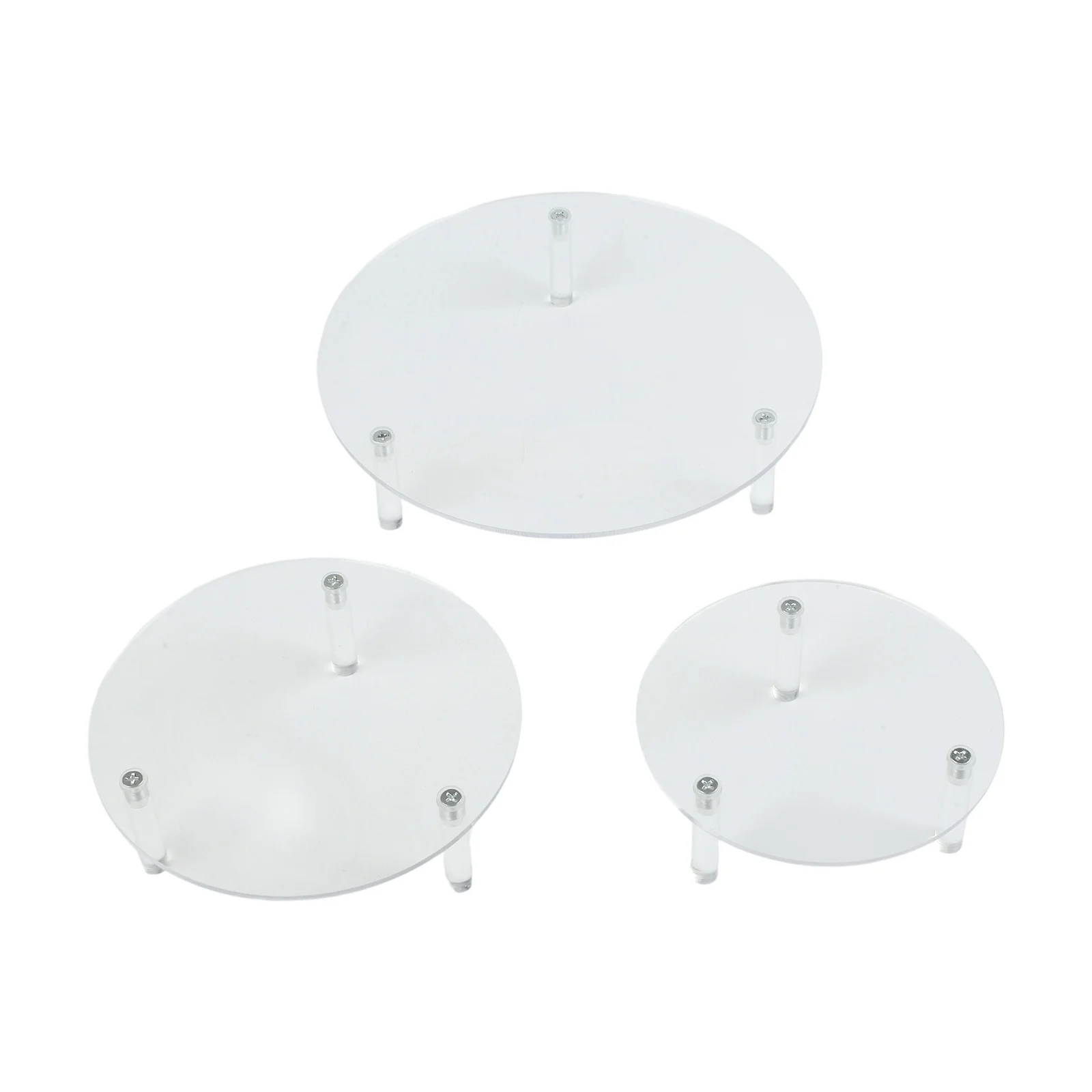 Clear Acrylic Display Risers Set of 3 Round for Cakes Jewelry and Decoration Sizes 15 5cm 20 5cm and 12 6cm Material