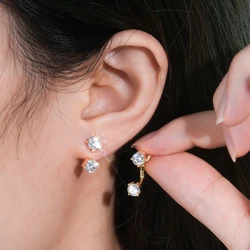 New Stud Earrings 5mm D Color Moissanite Drop for Women Real 925 Silver Piercing Jewelry Certificate Front and Back Dual Purpose