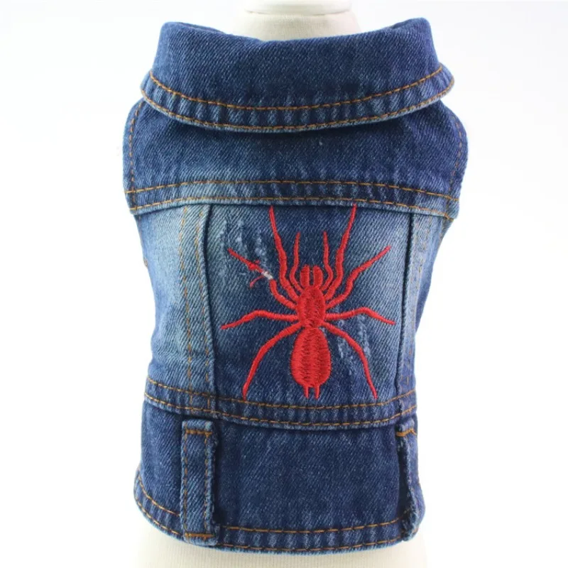 

Pet Clothes Bichon Teddy Dog Bull Scratching Spider Embroidered Denim Vest Spring Summer Autumn Winter New Clothing