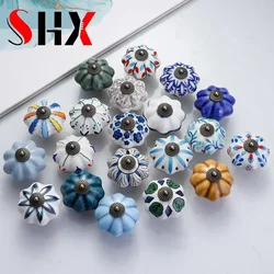 SHX Garden American Pumpkin Ceramic Handle Single-hole Hand-painted Ceramic Handle Cabinet Door Drawer Furniture Handle 40MM
