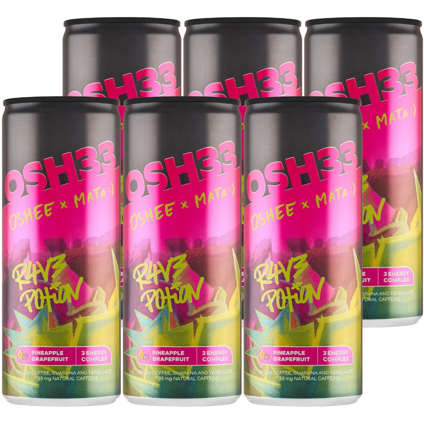 Oshee x mata rave trank kohlensäure haltiges Getränk mit Ananas-Grapefruit-Geschmack 250 ml x 6 Stück