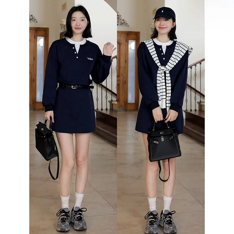 

Шерстяной хлопковый свитшот Co99 с полосатым узором и имитацией двухслойности, весенний, стройнящий, универсальный, для создания молодого образа