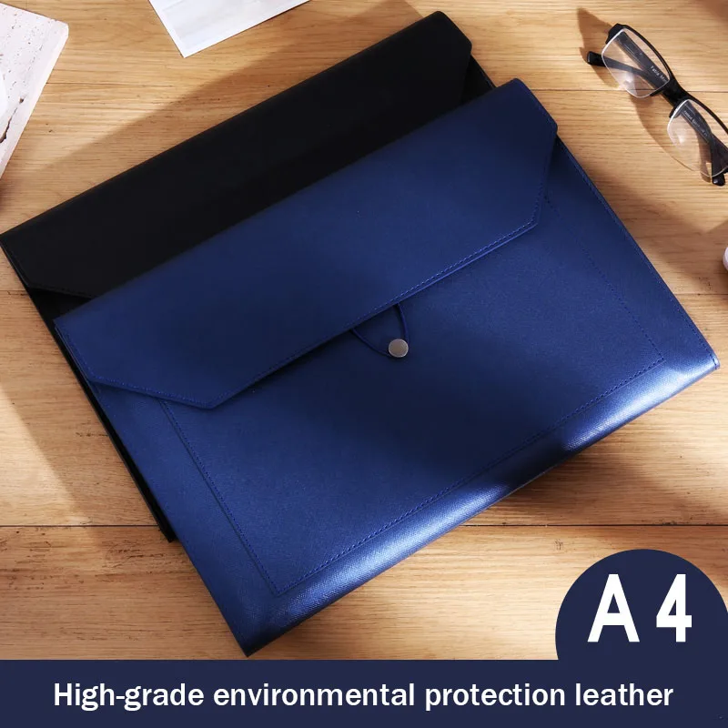 A4 Leather File Bag Large-capacity Thickened Business Pu Data File Bag Storage Zipper Tablet Bag Document Bag Office Supplies