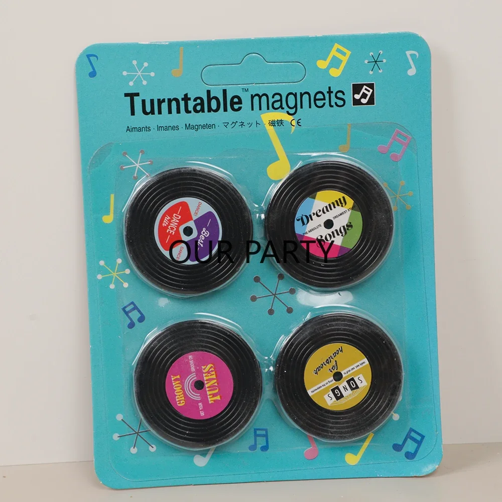4Pcs/Pack Vintage MixTape Turntable Record Fridge Magnet Refrigerator Sticker Message Board Reminder for Home Kitchen Decoration
