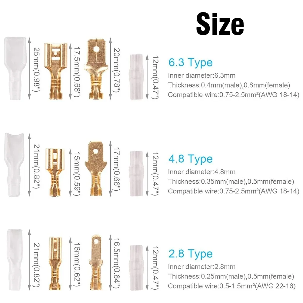 270 Uds Kit de terminales aislados 2,8 4,8 6,3mm conectores de pala macho hembra para proyecto de cableado de Audio de coche de electrodomésticos DIY