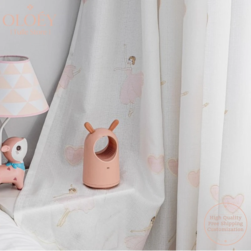 

Ballet Dancer Sheer Curtains for Girls Room Princess Embroidered Sweet Fresh Yoga Dance Studio Fairy Window Drapes Dreamy Sheer