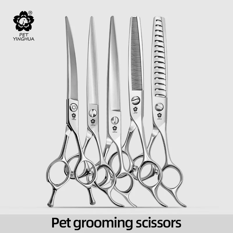 

Yinghua pet grooming scissors for dog hair trimming, straight/curly, teeth, and fish bone
