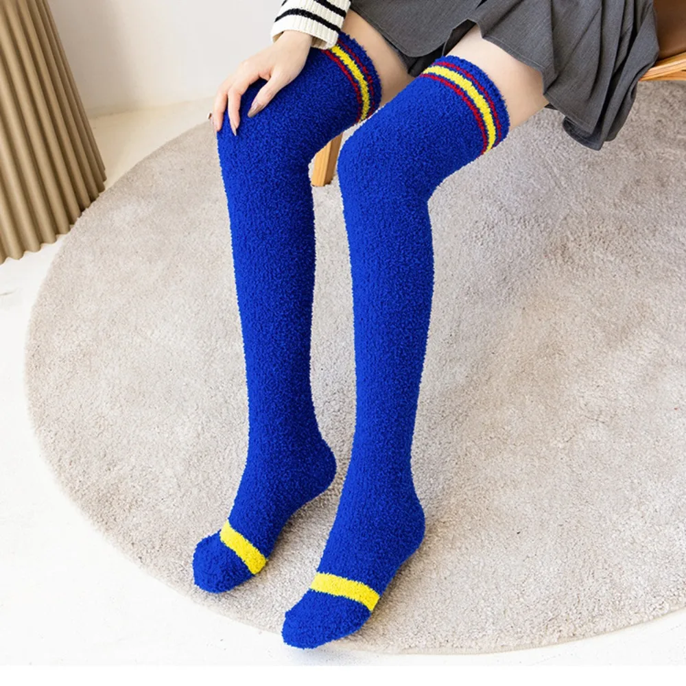 Soft Warm Striped Stockings Coral Velvet Comfortable Over Knee Socks Long Tube Cozy Lined Terry Socks Winter image 5