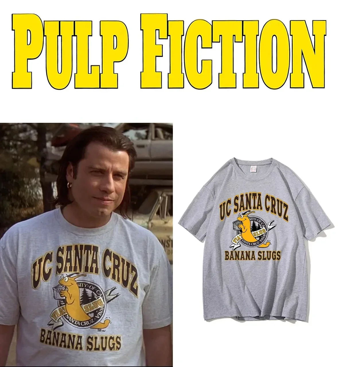 Movie Pulp Fiction Jhon Travolta Banana Slugs Same Style T-shirt Director Quentin Tarantino Tees Men Women Casual Cotton Tshirt