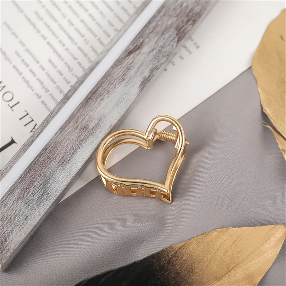 Simple Geometric Gold Color Metal Hair Claw for Women Girls Fashion Heart Cat Shape Barrette Hairgrip Hair Accessories Headwear